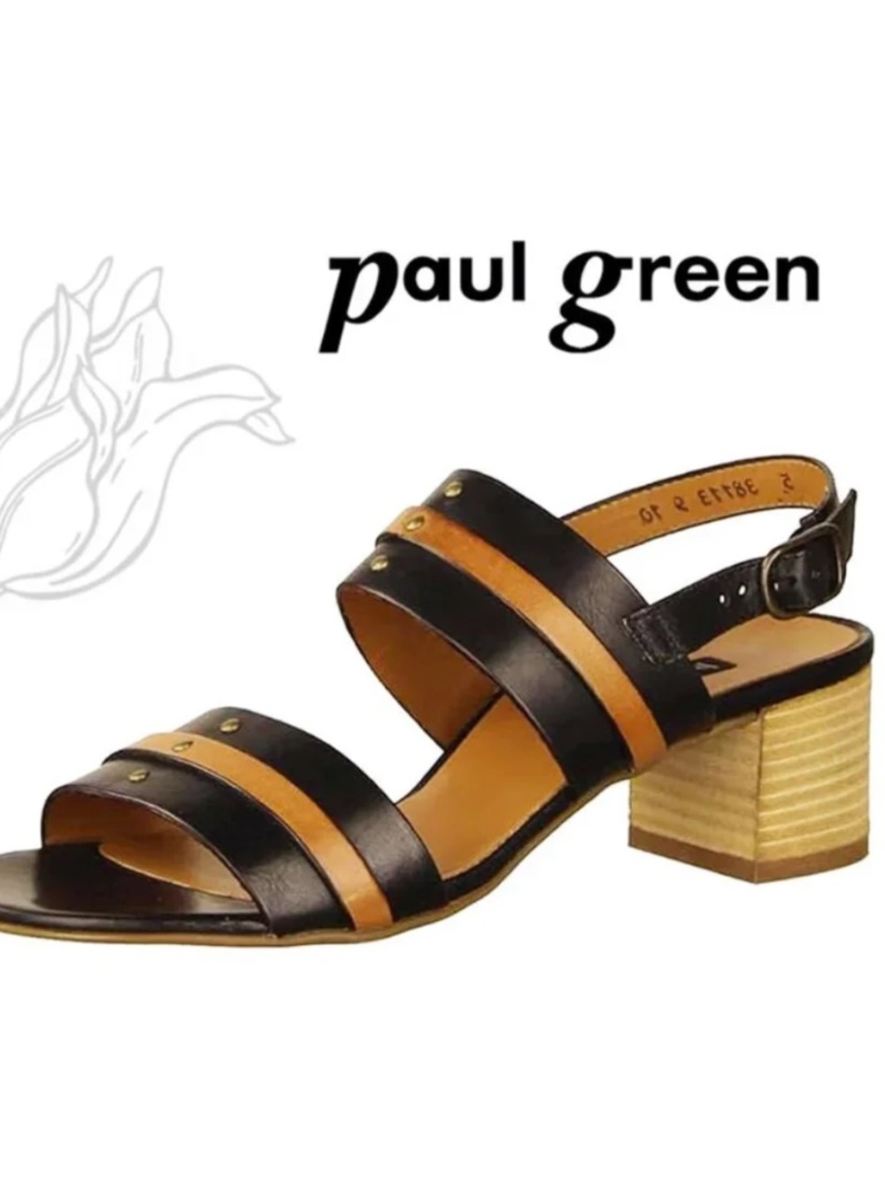 Paul Green Vicky Slingback Block Heel Leather Sandal Sz 6.5